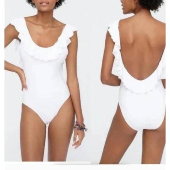 J. Crew Other - NWT J.Crew White Scoopback Swimsuit Ruffled Open Back Style 4